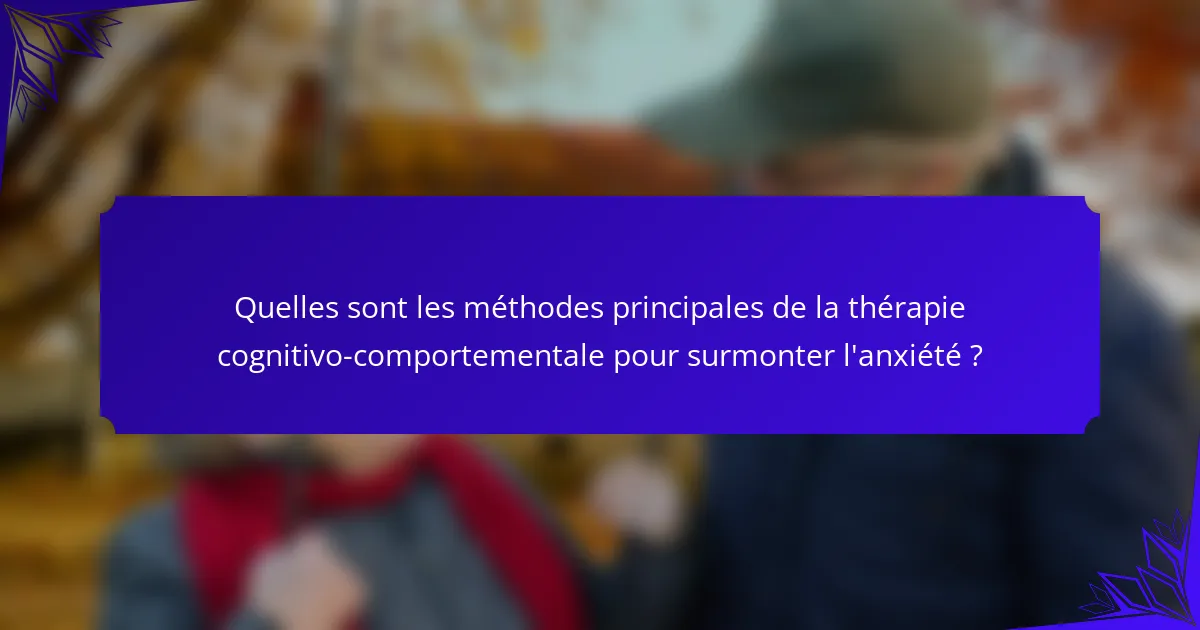 Quelles sont les méthodes principales de la thérapie cognitivo-comportementale pour surmonter l'anxiété ?