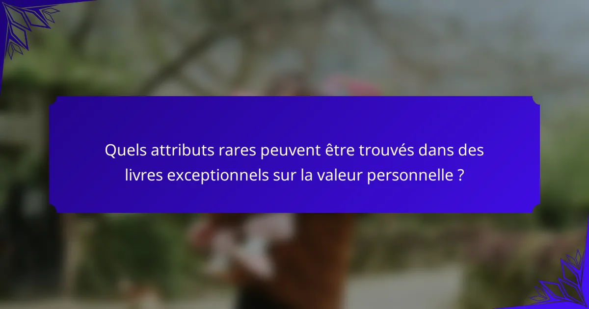 Quels attributs rares peuvent être trouvés dans des livres exceptionnels sur la valeur personnelle ?