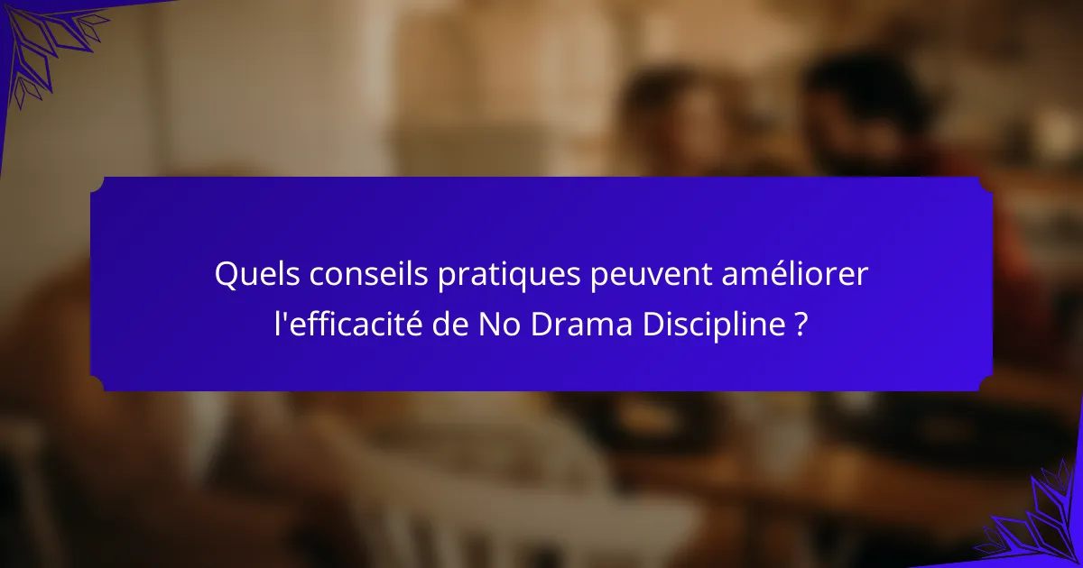 Quels conseils pratiques peuvent améliorer l'efficacité de No Drama Discipline ?
