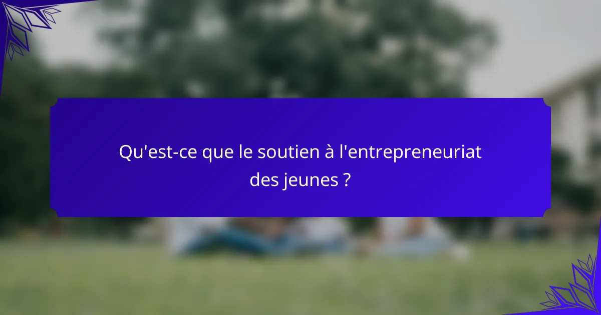 Qu'est-ce que le soutien à l'entrepreneuriat des jeunes ?